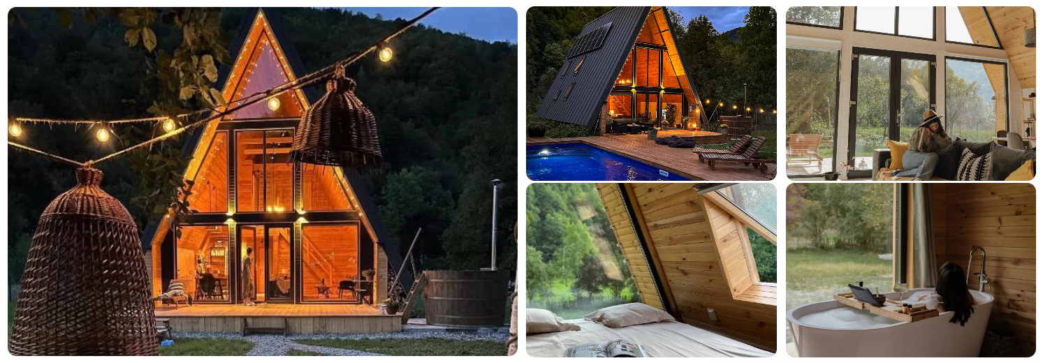 a frame cu piscina exterioara incalzita si ciubar