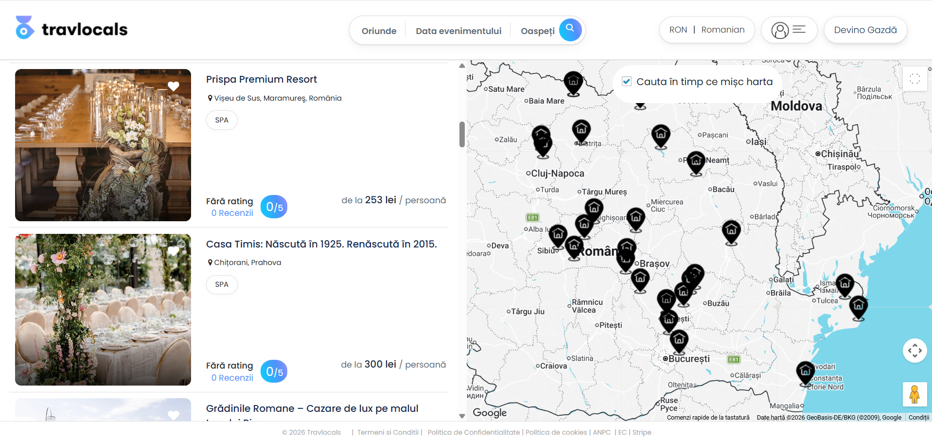 platforme locatii evenimente romania